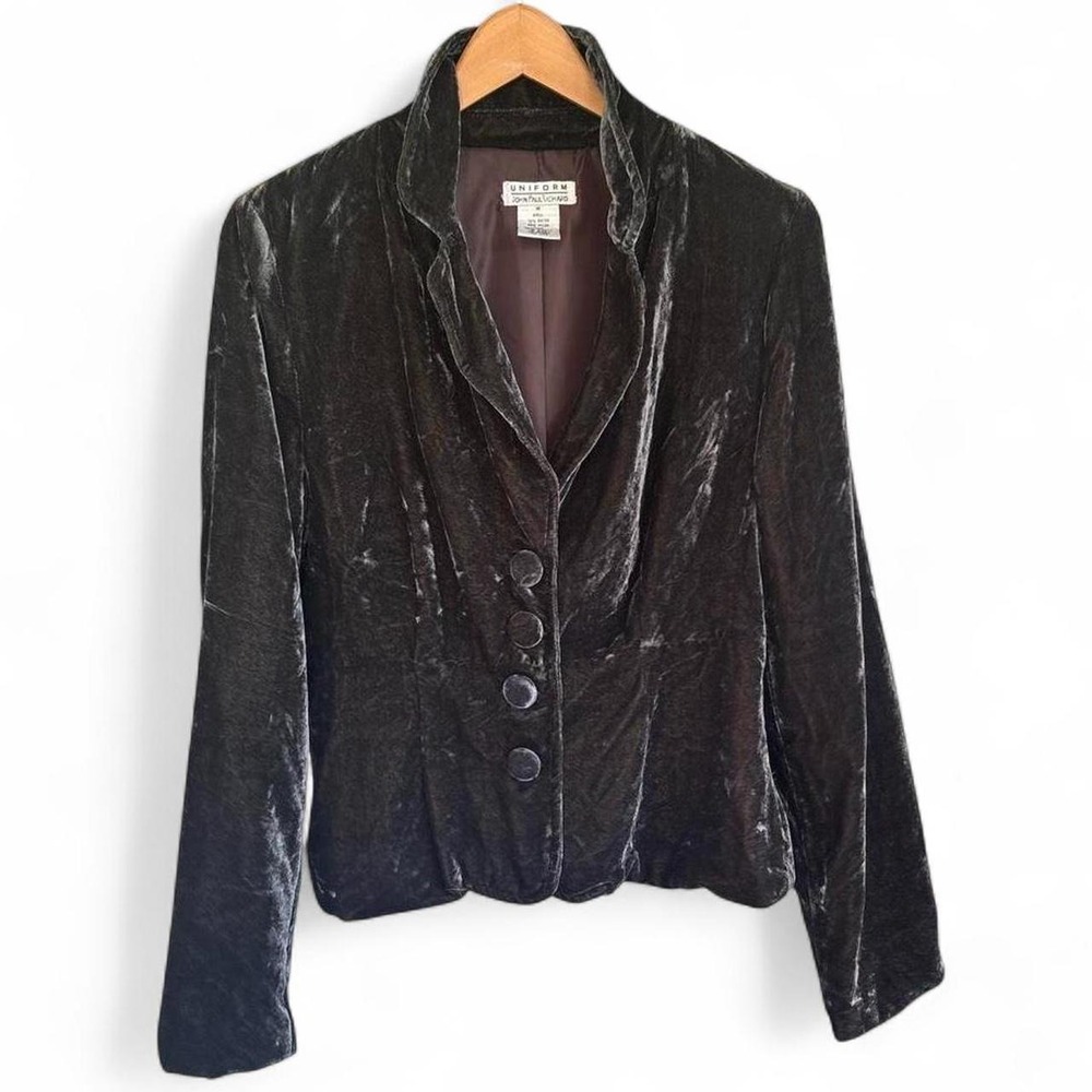 Vintage Uniform by John Paul Richard crushed velvet blazer gray jacket M